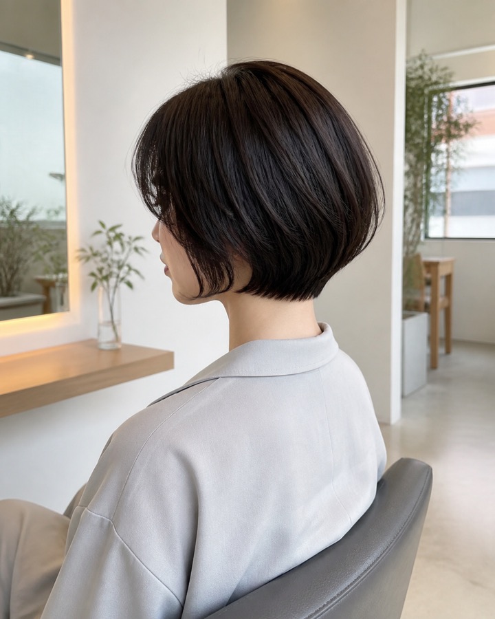 短いダークボブの日本人女性のヘアスタイルイメージ