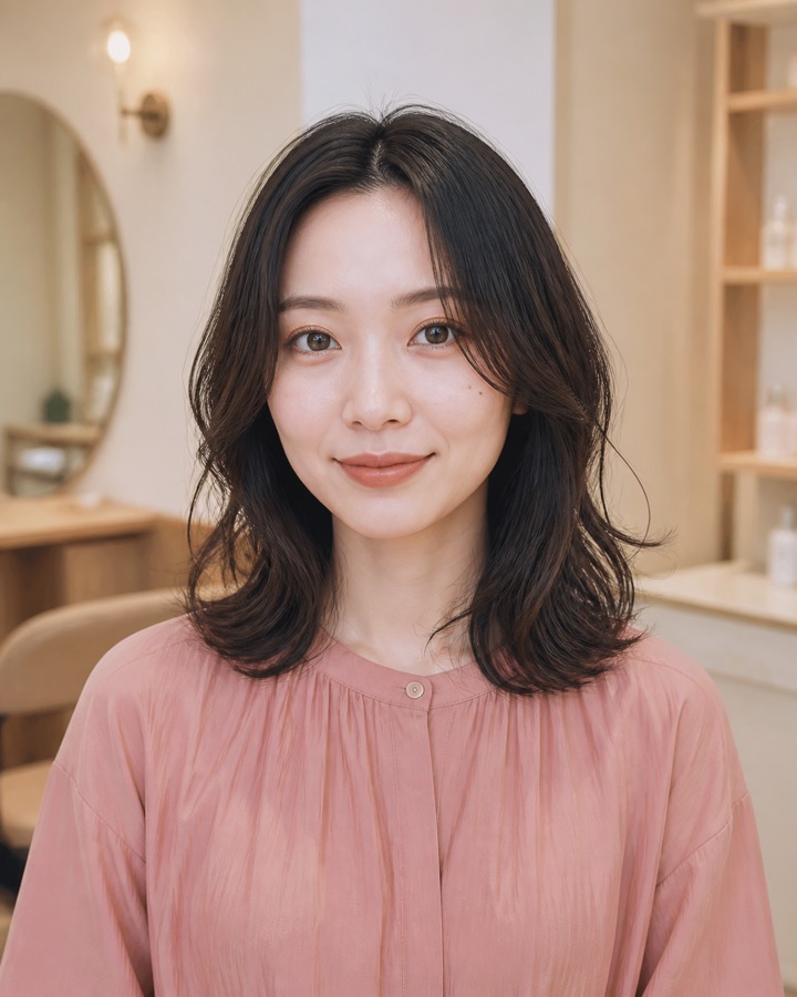 肩までのウェーブヘアの日本人女性のヘアスタイルイメージ